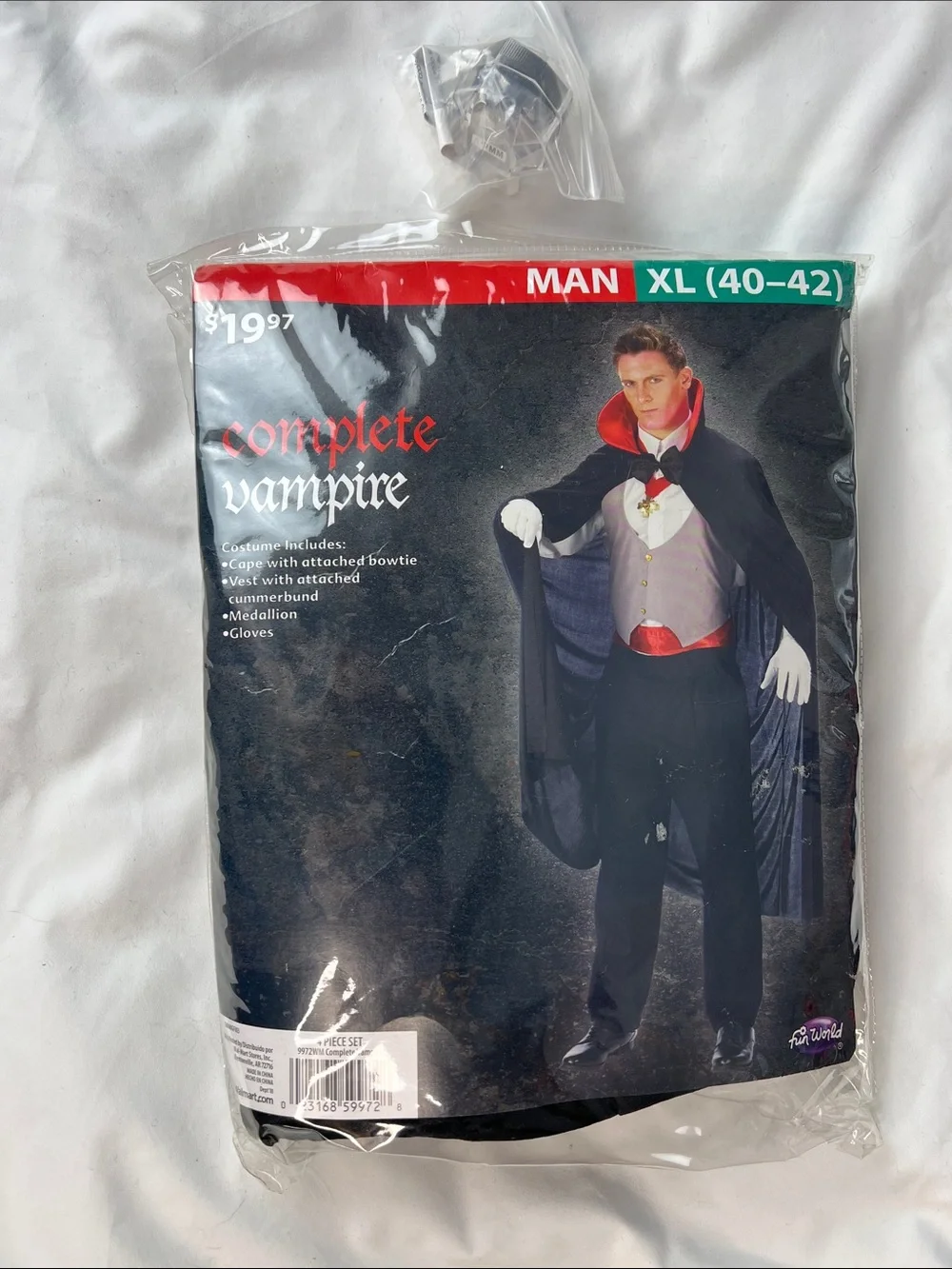 Complete Vampire Costume - Black & Red Cape Set + teeth fangs set